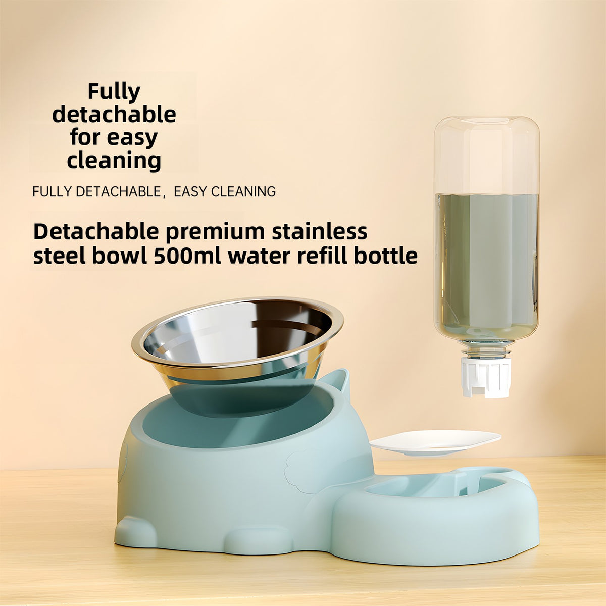 Gravity Automatic Pet Water Refill Fountain – Non-Electric Dual Food Bowl Station