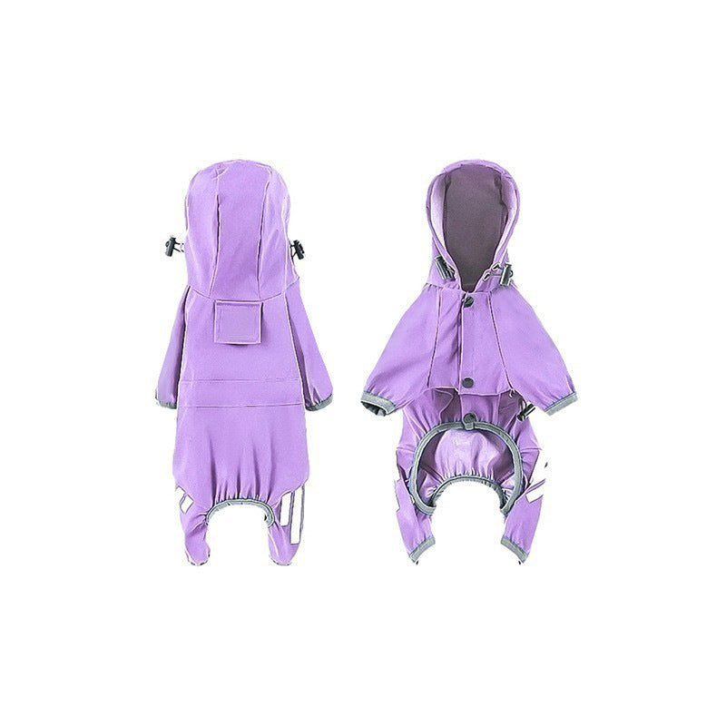 Full-Body Four-Legged Waterproof Dog Raincoat – Integrated Leash Hole Breathable Storm Hoodie