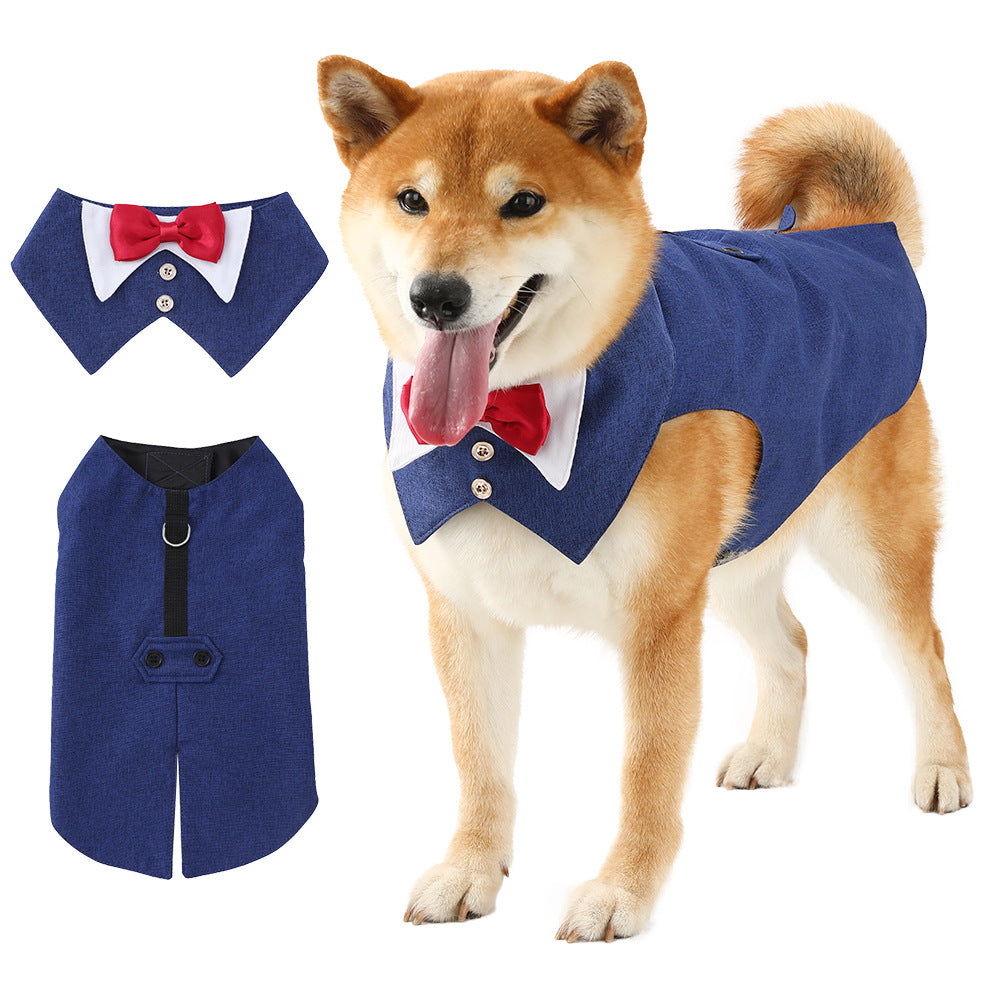 Elegant British Style Pet Dog Tuxedo Vest – Classic Formal Attire With Bow Tie