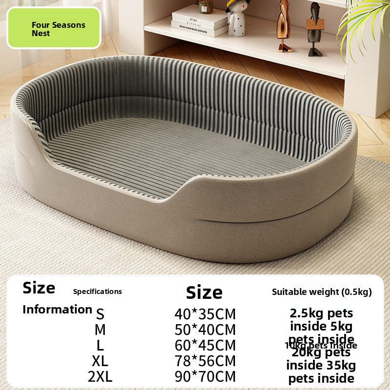 Anti-Overheating Plush Pet Cooling Bed – Summer Refreshing Raised Fence Calming Sofa Lounger