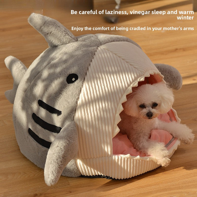 Anti-Anxiety Shark Shaped Pet Cave House – Enclosed Winter Warm All-Season Lounger Nest