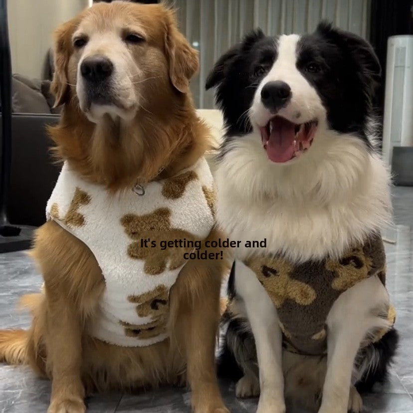 Cozy Fleece-Lined Bear Theme Dog Vest – Soft Warm Home Lounge Wear