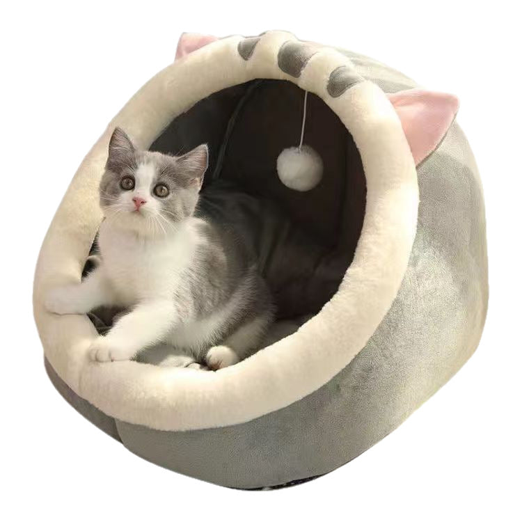 Semi-Enclosed Anti-Anxiety Winter Warm Pet Bed – Wear-Resistant All-Season Cozy Nest