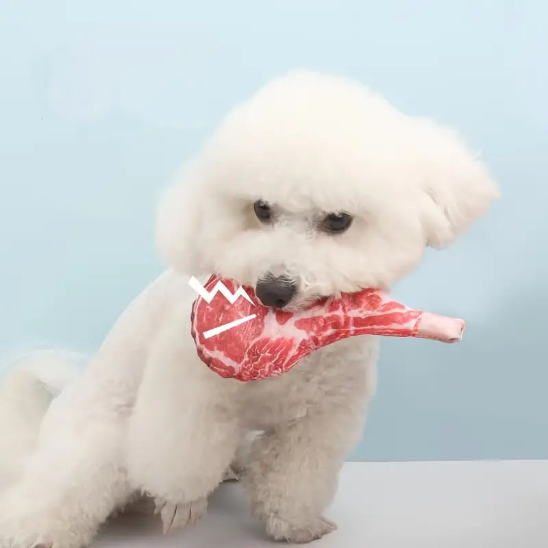 Heavy-Duty Canvas Steak Dog Chew Toy – Tomahawk Shape Interactive Boredom Relief Pouch