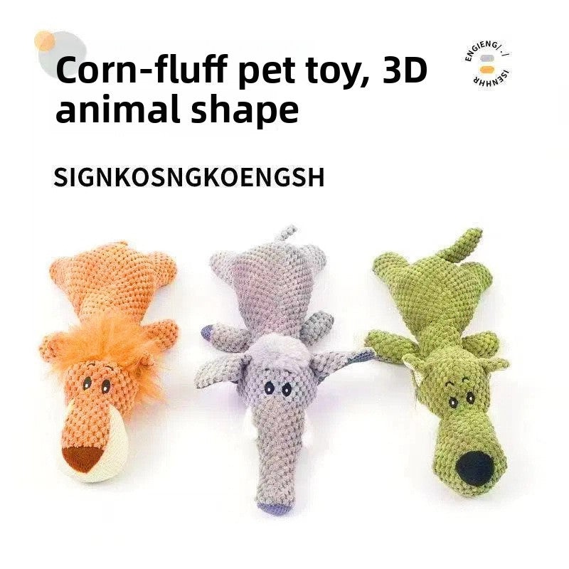 Plush Squeaky Corn-Lint Dog Toy – Heavy-Duty Molar Teething Animal Boredom Relief