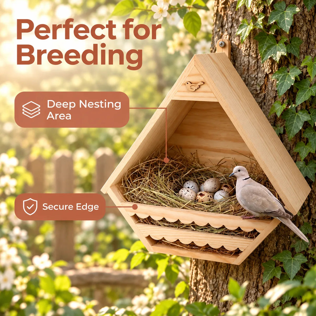 Hanging Pine Wood Outdoor Bird House – Weather-Resistant Garden Breeding Nesting Box