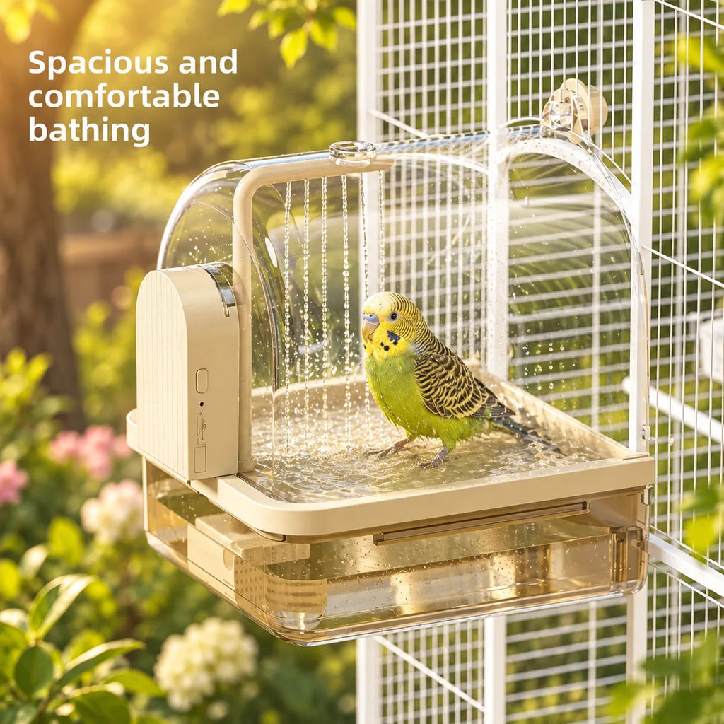 External Cage-Mount Smart Bird Bath – Wireless Sensor Automatic Water Filter Basin