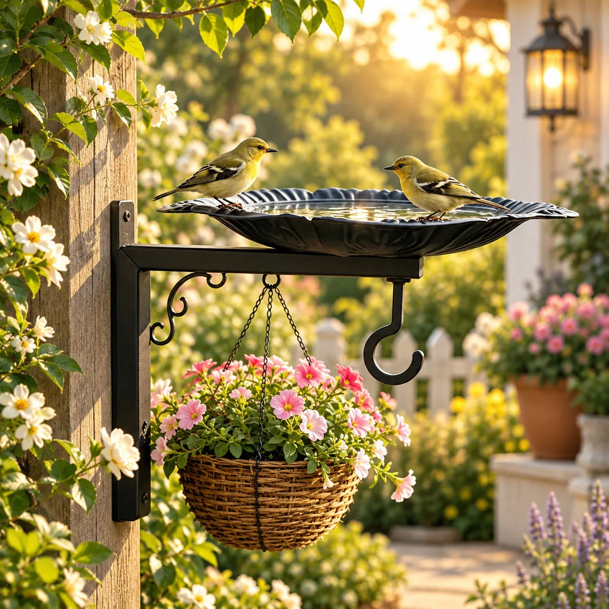 Minimalist Iron Garden Bird Feeder Stand – Elegant Geometric Flower Decorative Hanger