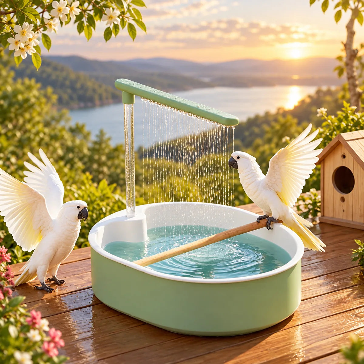Water-Circulation Automatic Bird Bath Station – Electric Flow-Regulated Small Parrot Fountain