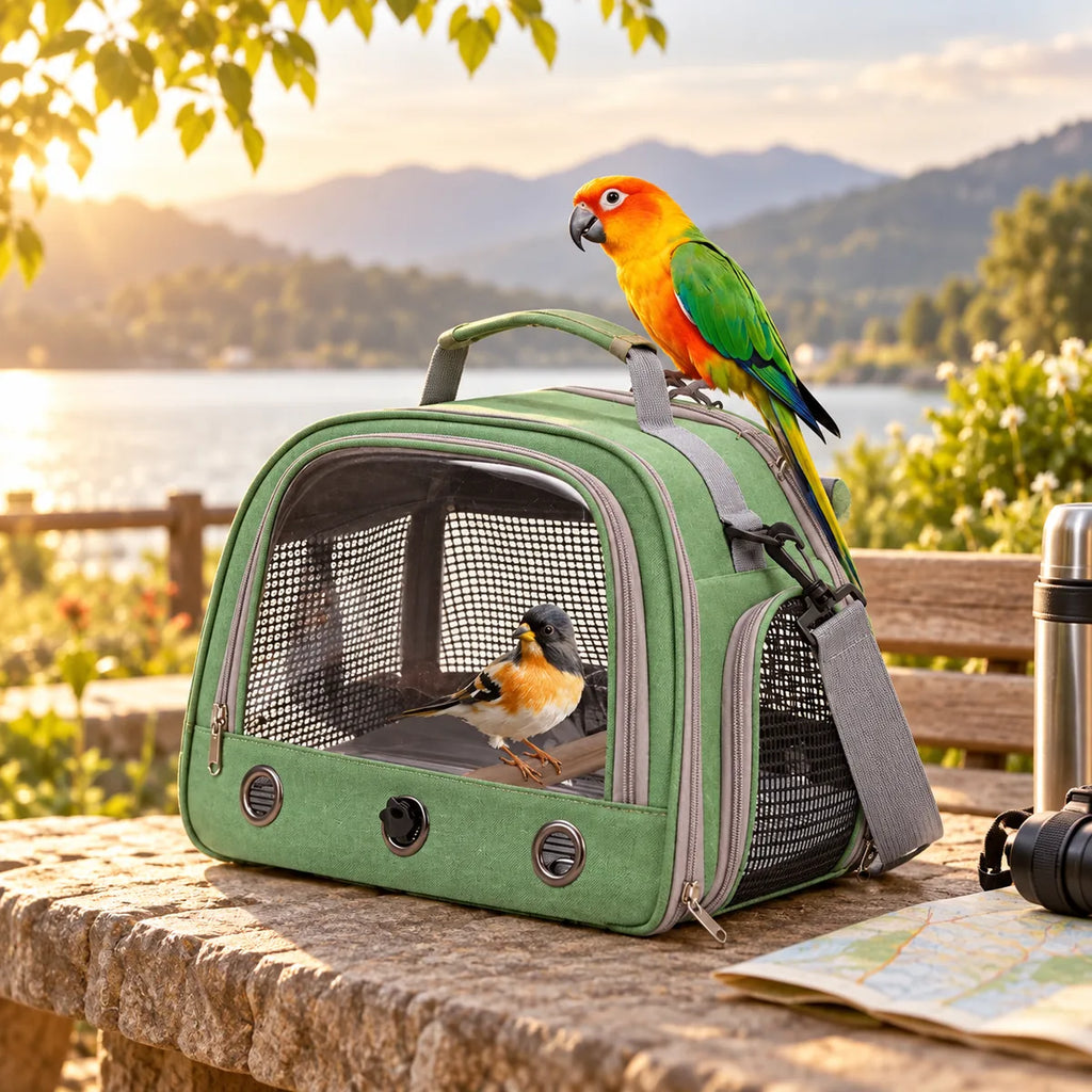 Portable Bird Carrier Shoulder Bag – Breathable Mesh Adjustable Travel Parrot Tote