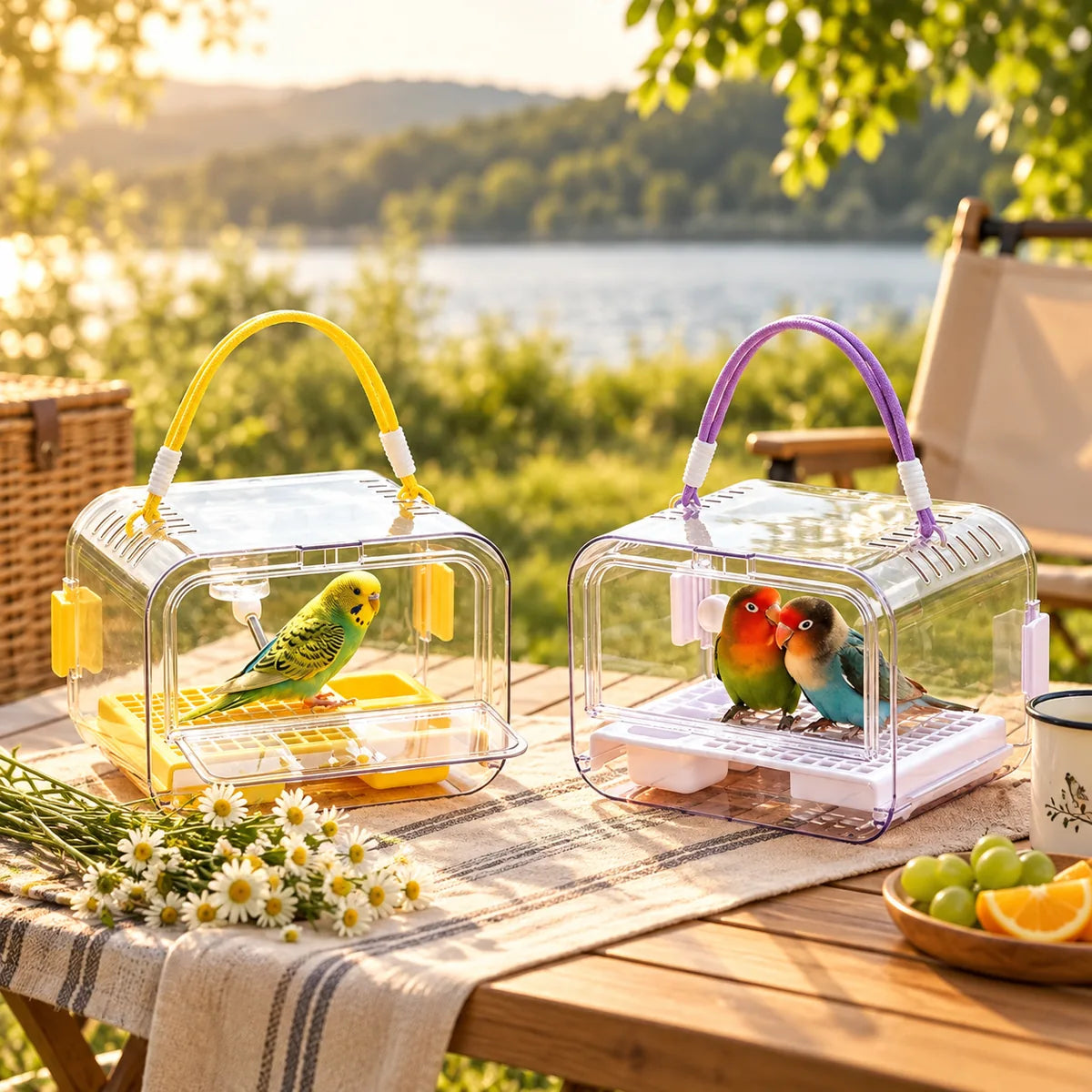 Portable Transparent Travel Bird Cage – 360 Panoramic View Lightweight Flight Carrier