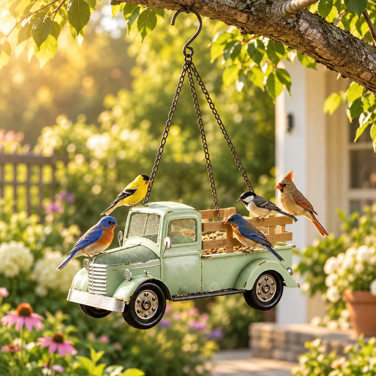 Vintage Truck Garden Bird Feeder – Weather-Resistant Resin Nostalgic Outdoor Sculpture