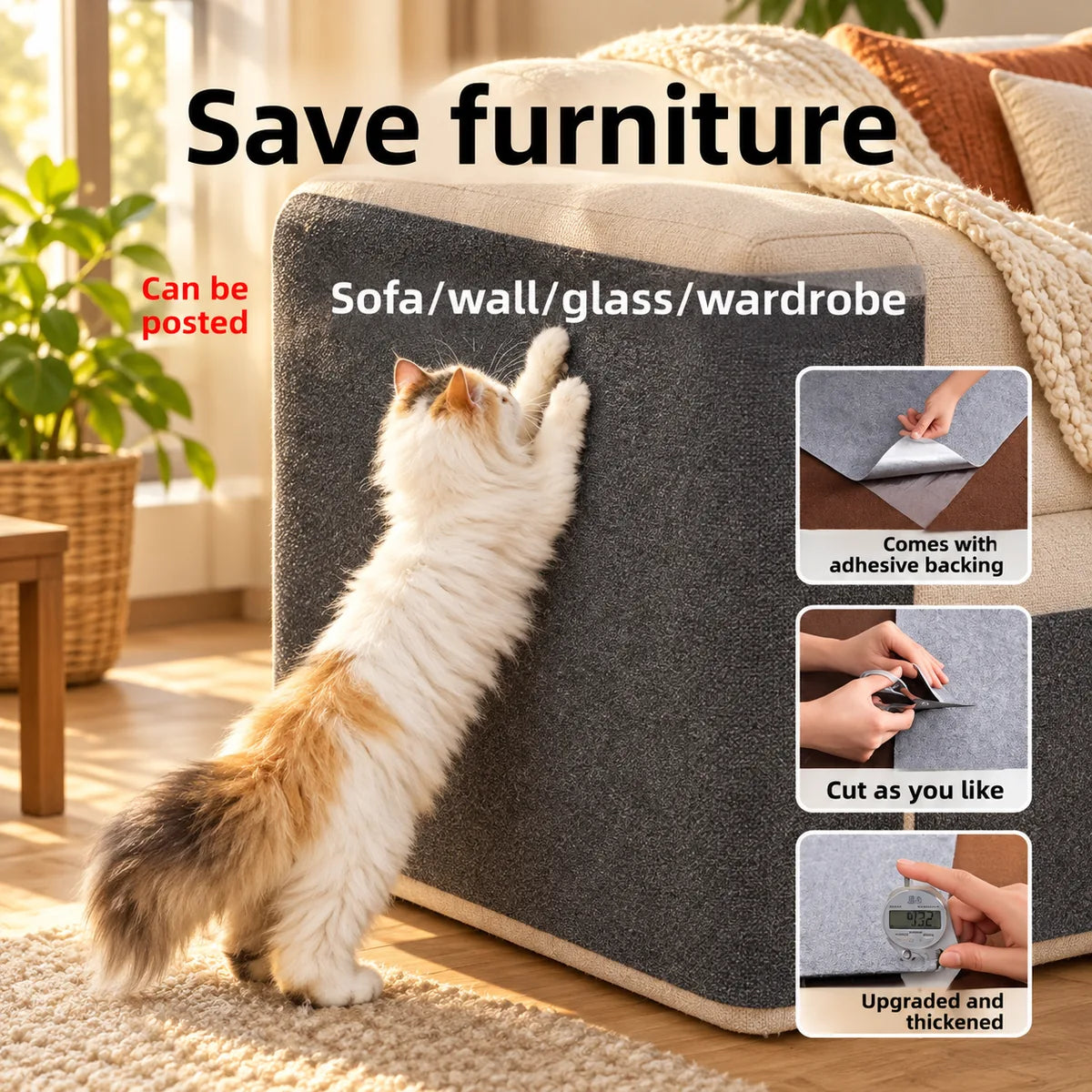 Anti-Cat Scratch Sofa Protection Pad – Wear-Resistant Suede Climbing Shield Mat