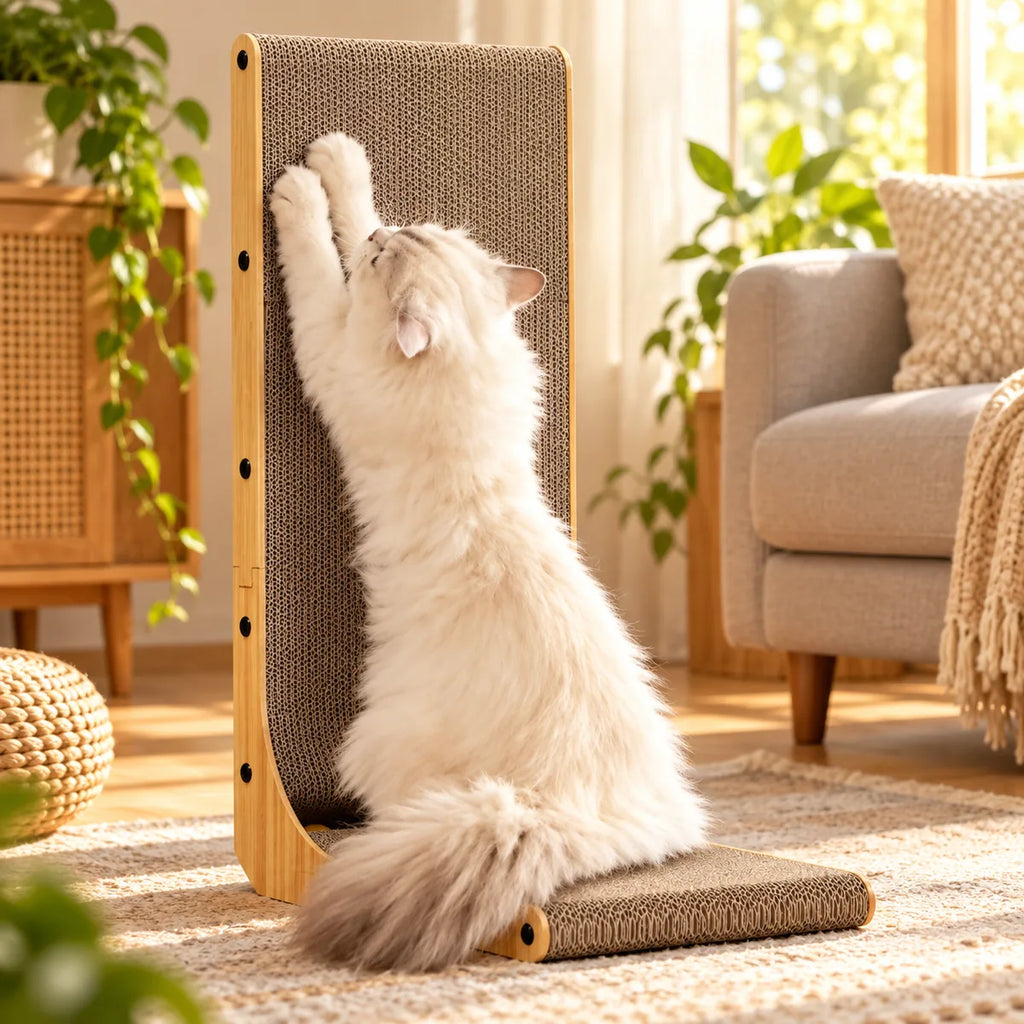 L-Shape Sisal Cat Scratch Board – Space-Saving Vertical Scratcher With Cozy Lounge Nest