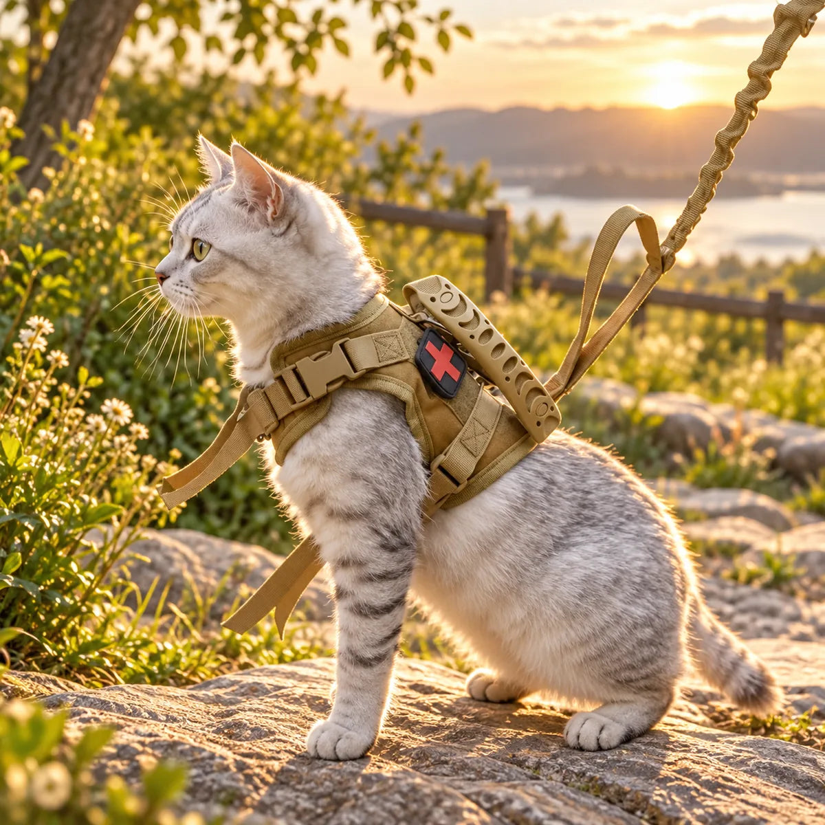 No-Pull Tactical Cat Walking Vest Harness – Breathable Reflective Escape-Proof Traction Set