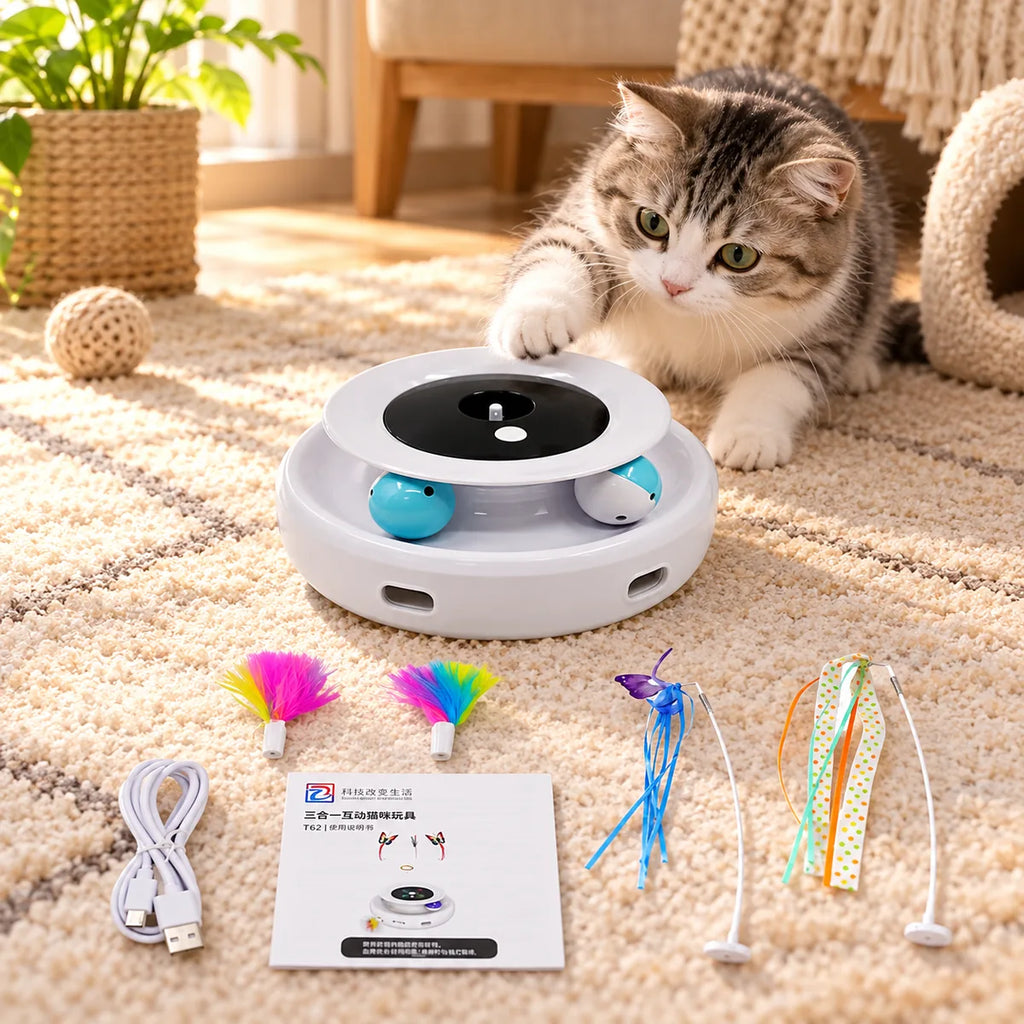 Smart Motorized Automatic Rotating Cat Turntable – Interactive Teaser Wand Hunting Toy