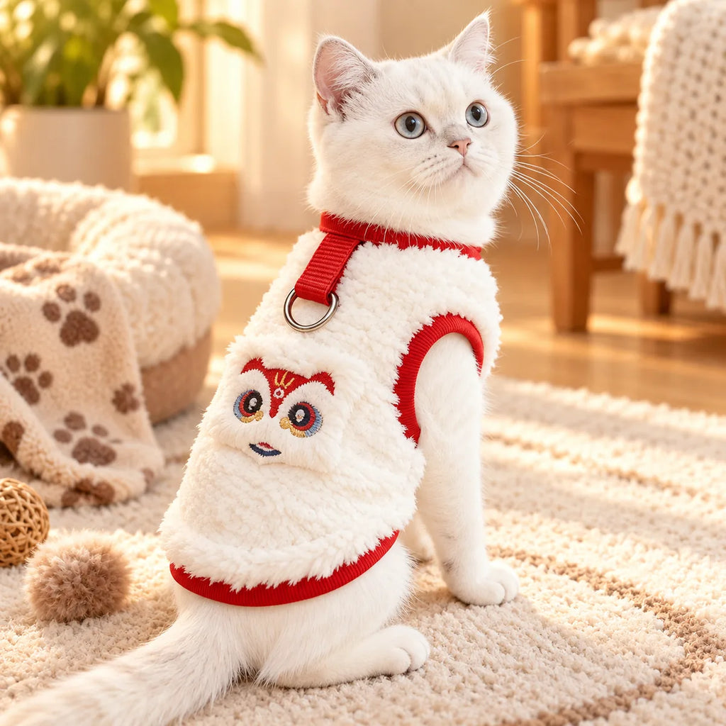 Cozy Double-Sided Fleece Cat Vest – Anti-Shedding Insulating Winter Warm Home Wear