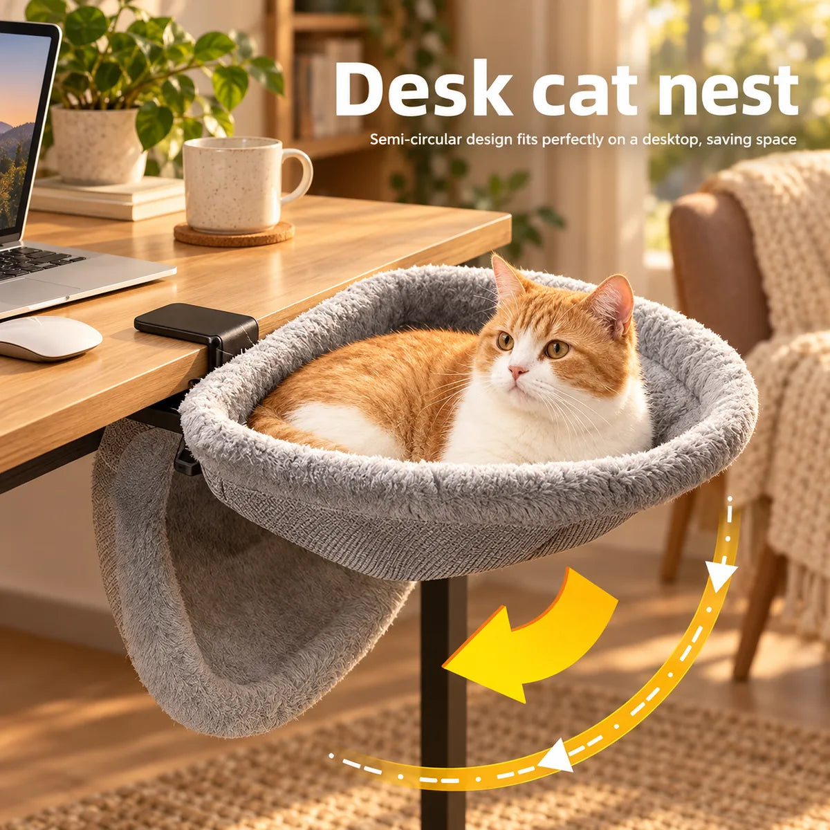 Space-Saving Foldable Cat Desk Hammock – Circular Hanging Cozy Indoor Pet Bed