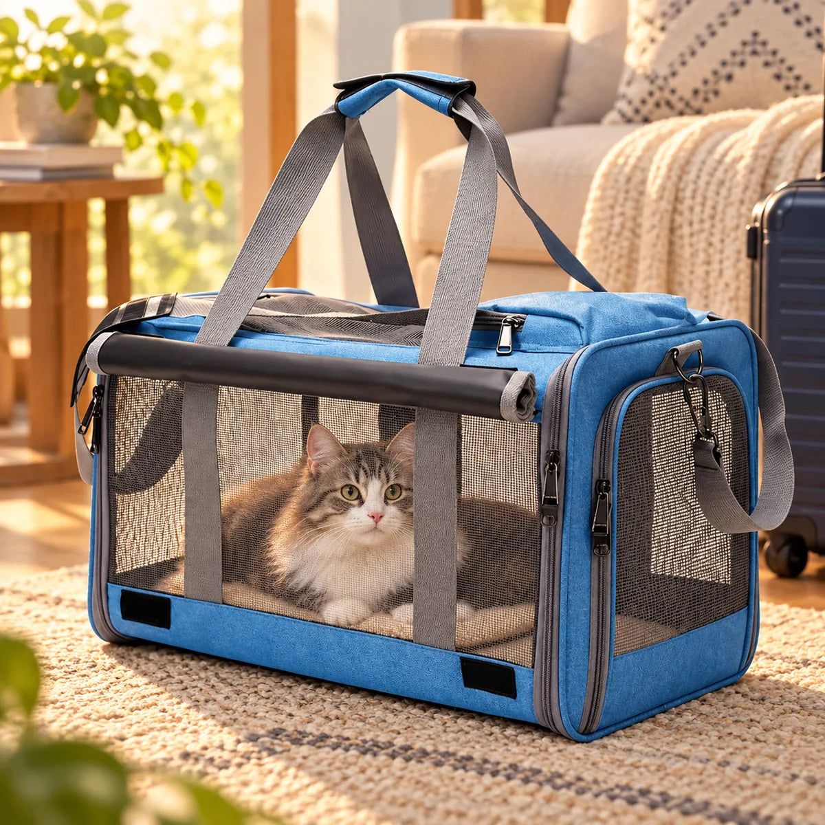 Large-Capacity Foldable Pet Carrier Bag – Car-Mounted Travel Oxford Cloth Suitcase