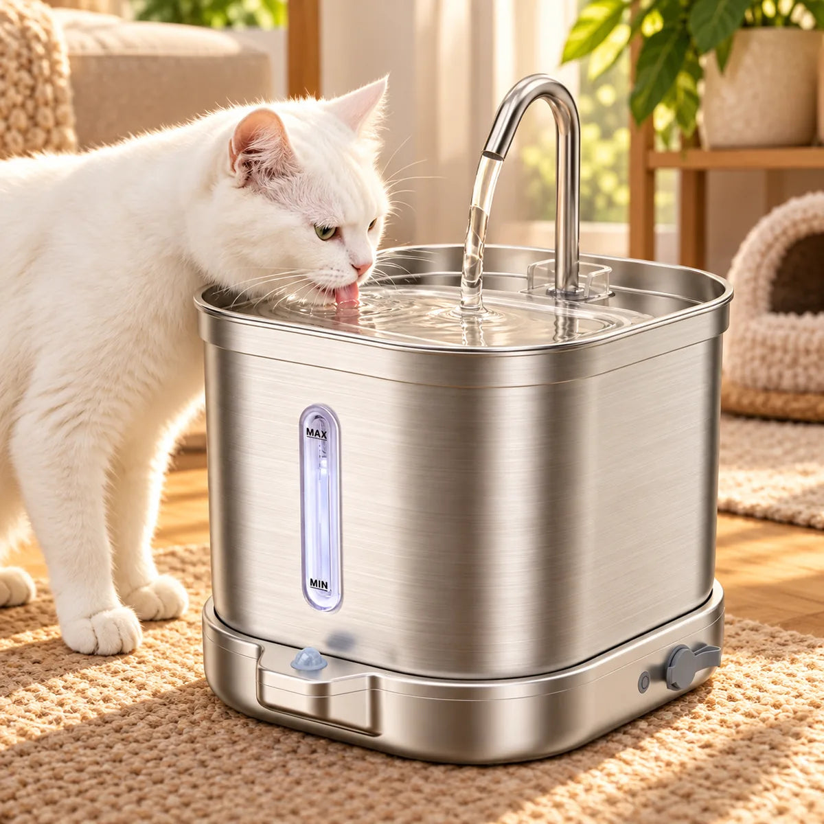 Smart Cordless Stainless Steel Cat Fountain – Wireless Automatic Flowing Water Dispenser
