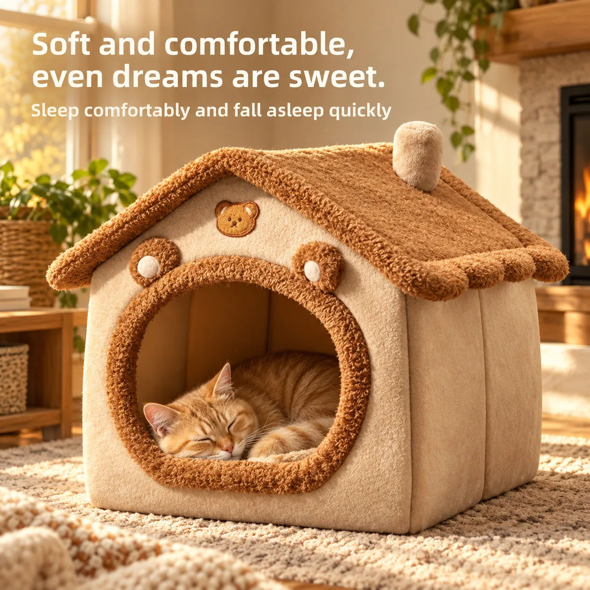 Anti-Anxiety Winter Warm Cats And Dogs Bed – Removable Washable All-Season Deep Sleep Nest