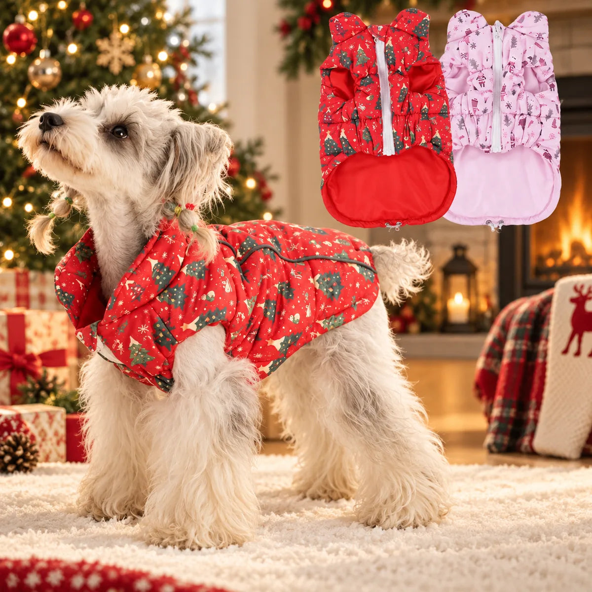 Festive Christmas LED-Reflective Dog Vest – Winter Warm Holiday Pet Safety Apparel