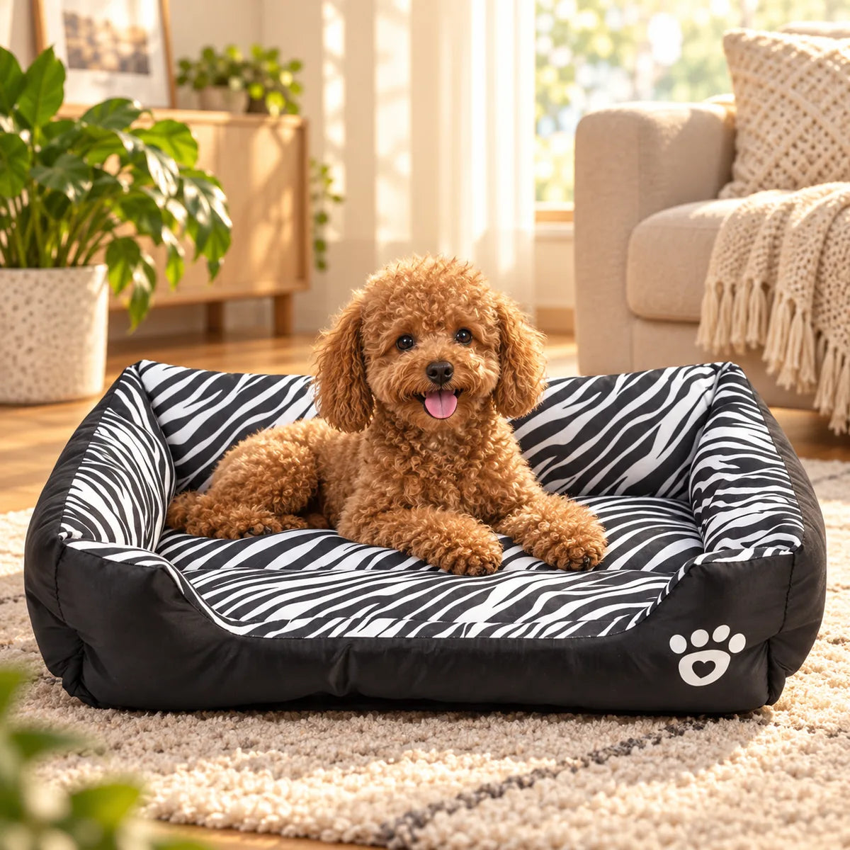 Water-Resistant Oxford Cloth Pet Nest – Rectangular Animal Pattern Cotton Dog Bed