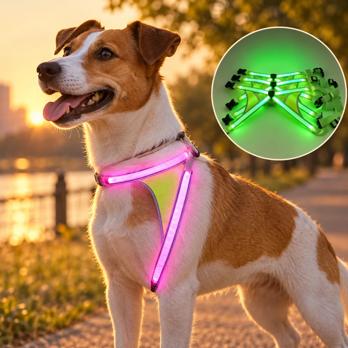 USB Rechargeable LED Dog Harness Vest – Luminous Safety Double Light Strip Warning Jacket