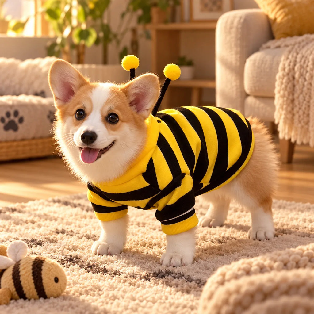 Cute Bee Fleece Pet Winter Coat – Two-Legged Small Dog Warm Insulation Hoodie
