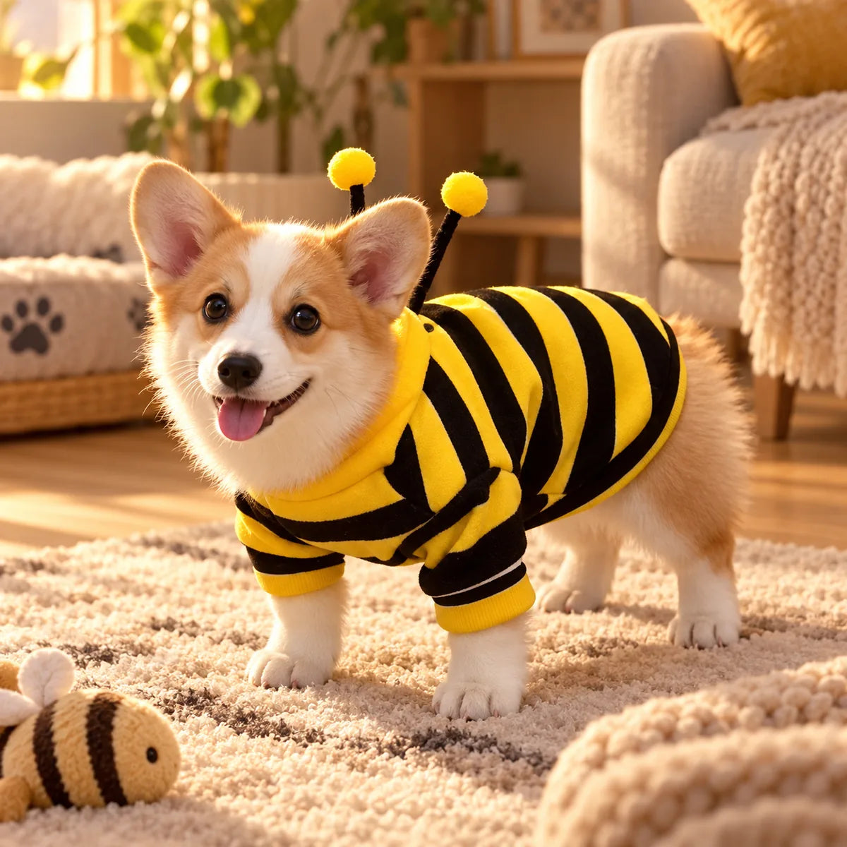 Cute Bee Fleece Pet Winter Coat – Two-Legged Small Dog Warm Insulation Hoodie