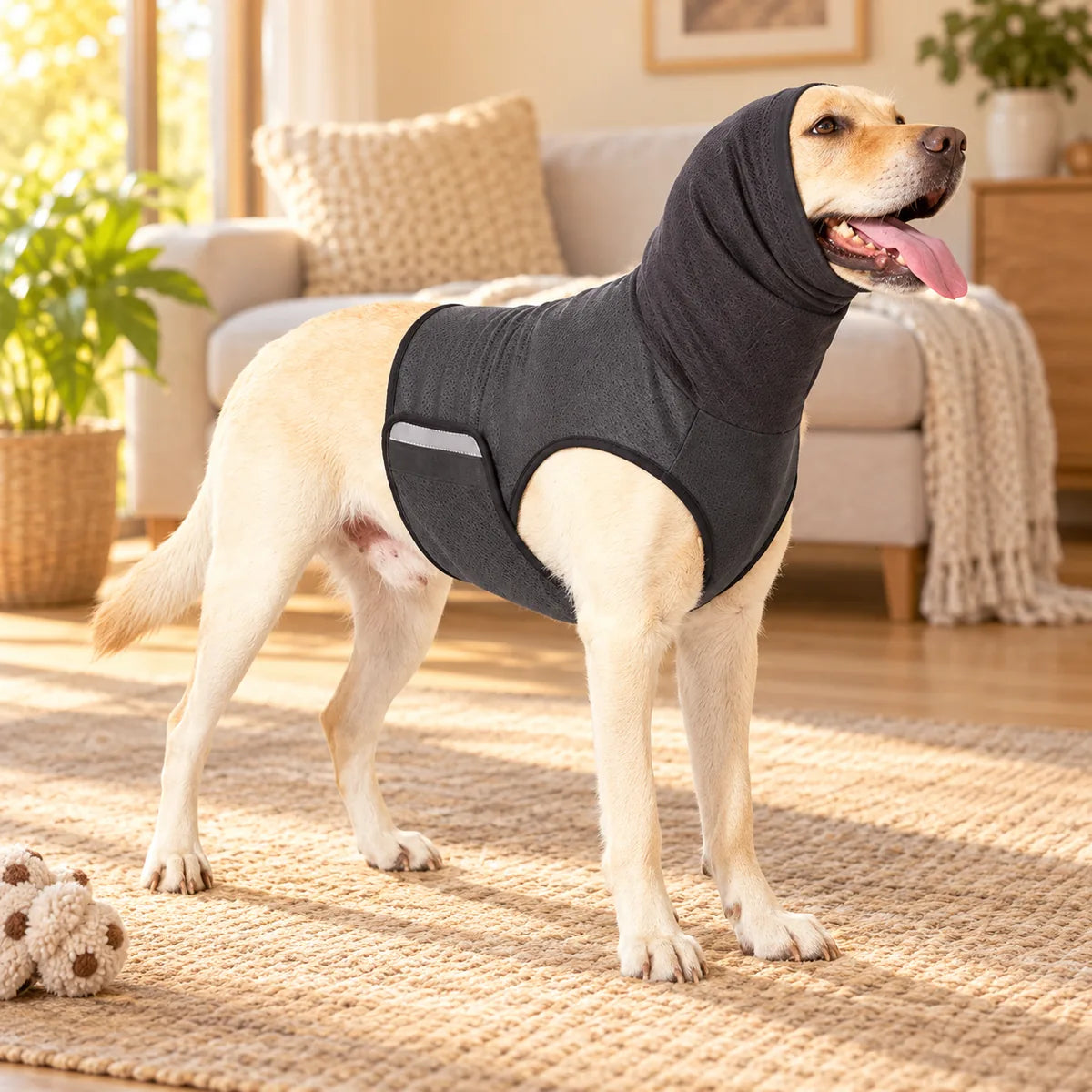 Full-Body Calming Dog Anxiety Vest – Breathable Noise Reduction Wrap With Headgear