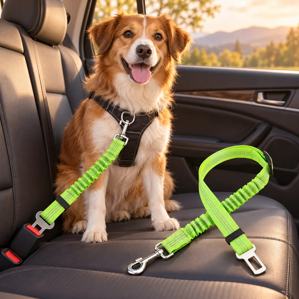 Reflective Elastic Dog Car Seat Belt – Heavy-Duty Adjustable Nylon Safety Travel Lead