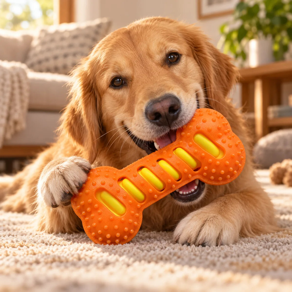 Heavy-Duty Squeaky Bone Dog Toy – Indestructible Rubber Dental Health Boredom Relief