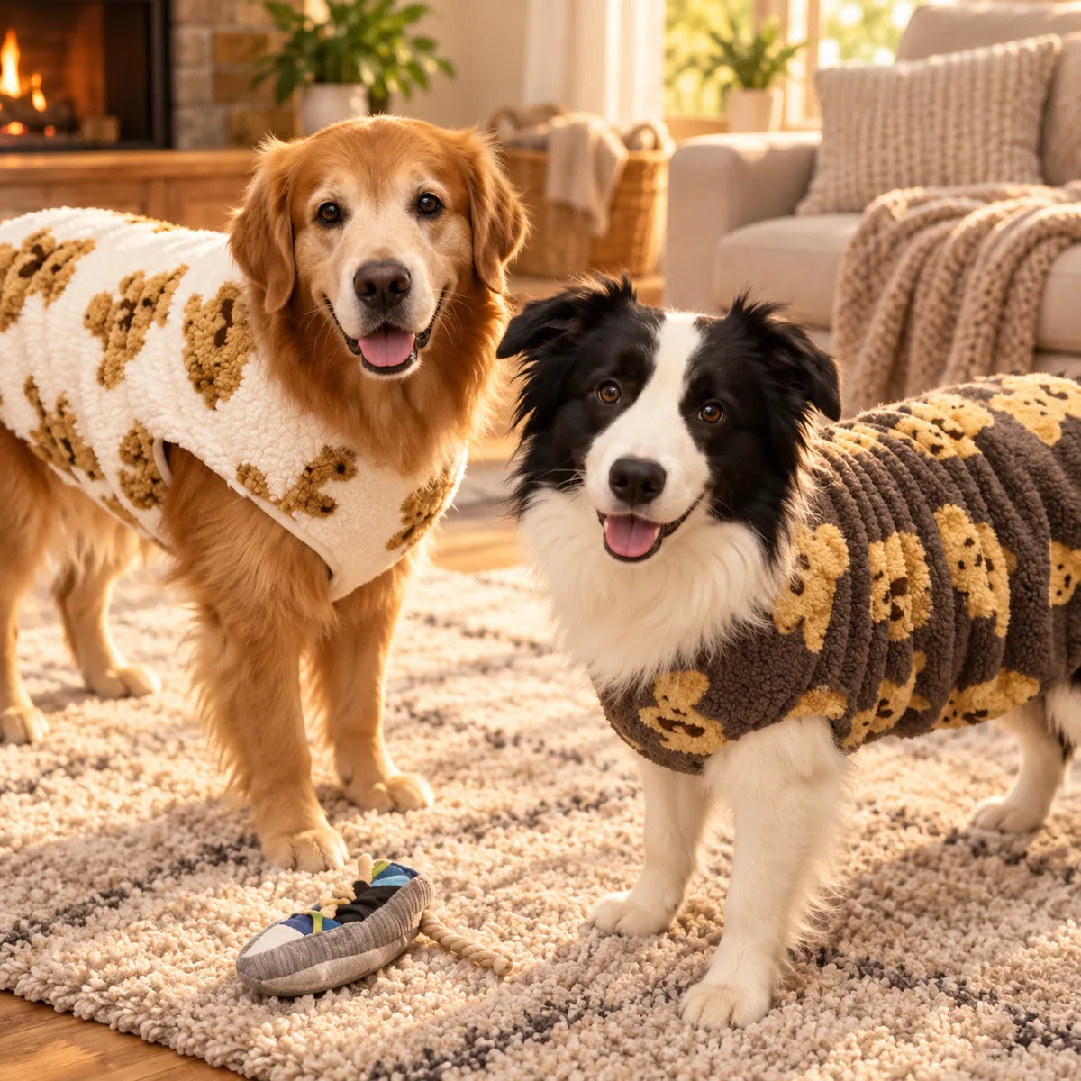 Cozy Fleece-Lined Bear Theme Dog Vest – Soft Warm Home Lounge Wear