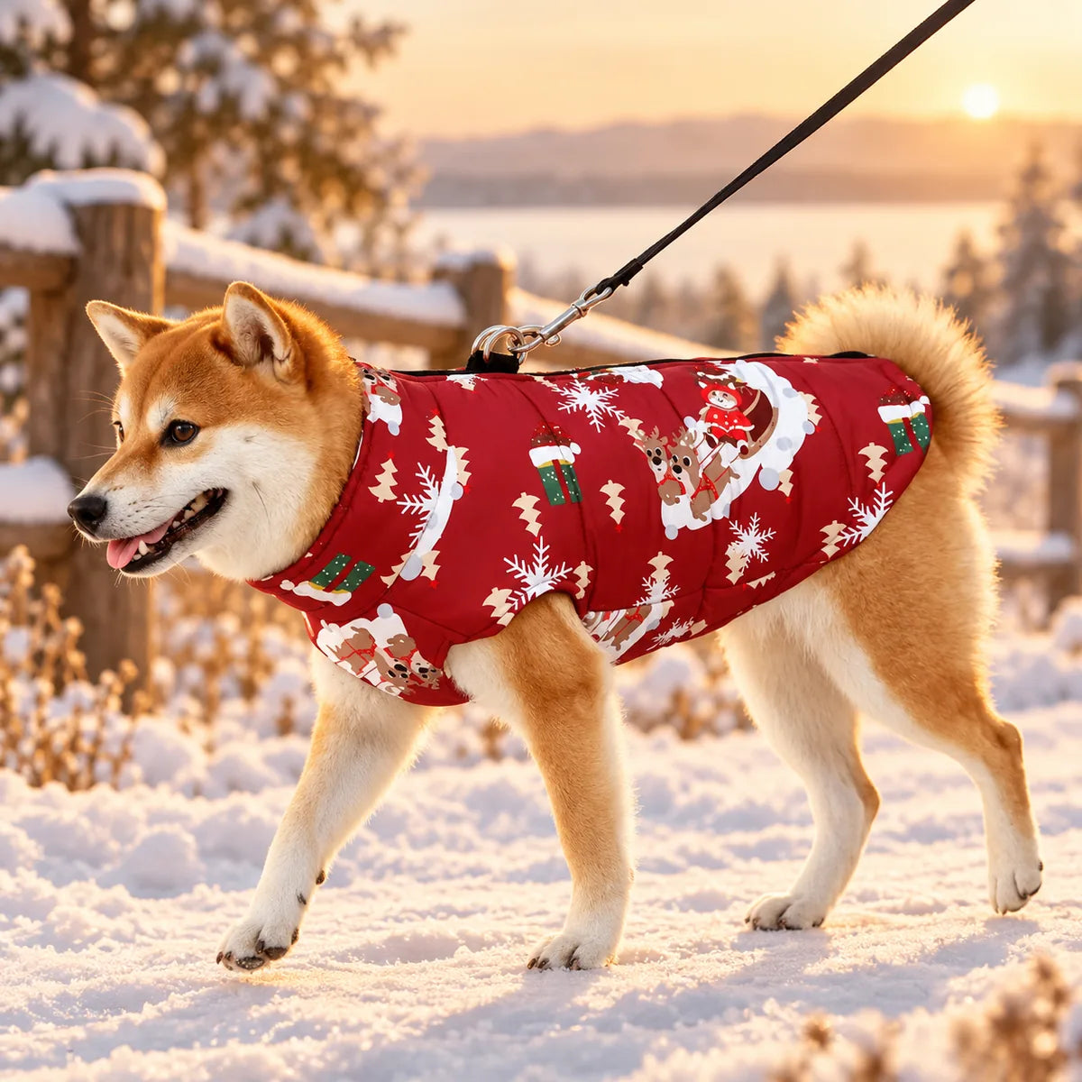 Windproof Cotton Dog Winter Coat – Festive High-Visibility Heavy-Duty Warm Vest