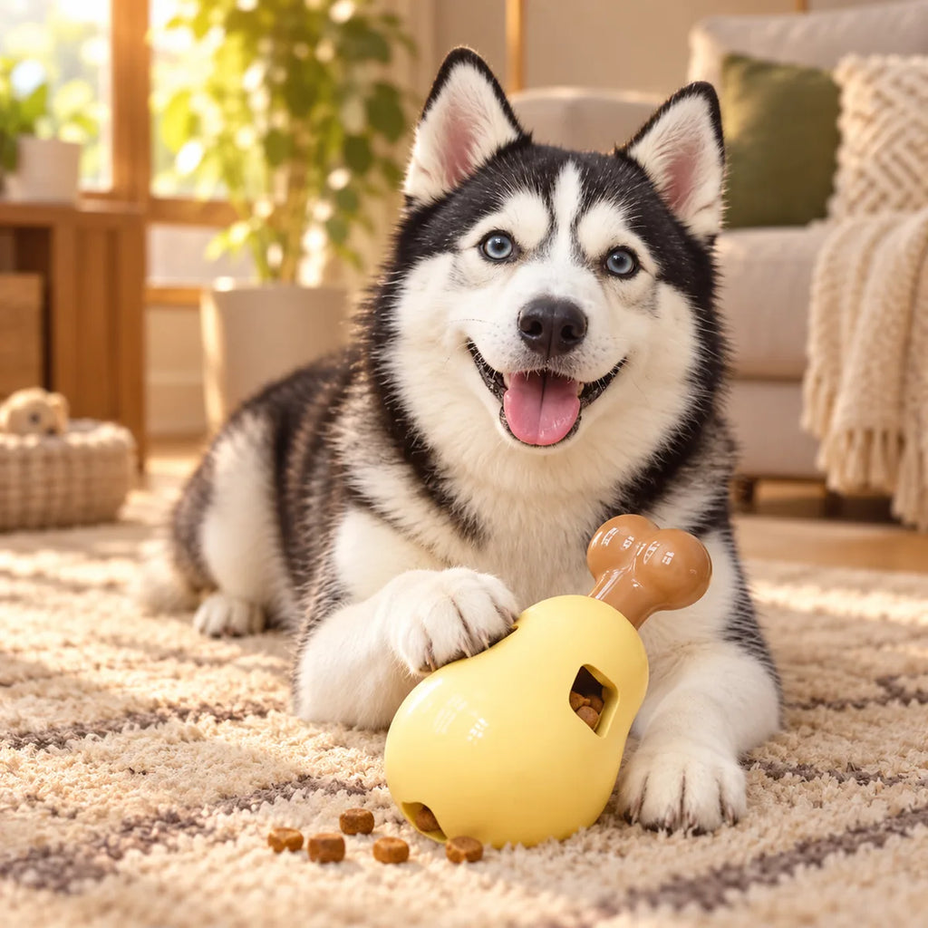 Heavy-Duty TPR Chicken Leg Dog Toy – Chew-Resistant Treat Dispensing Boredom Relief