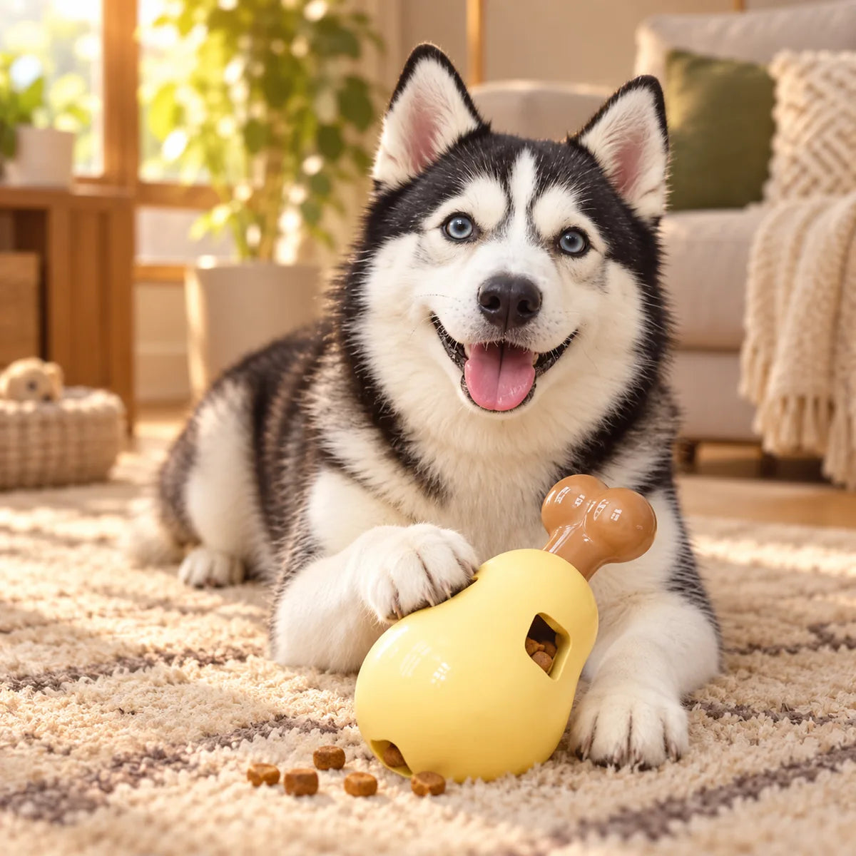 Heavy-Duty TPR Chicken Leg Dog Toy – Chew-Resistant Treat Dispensing Boredom Relief