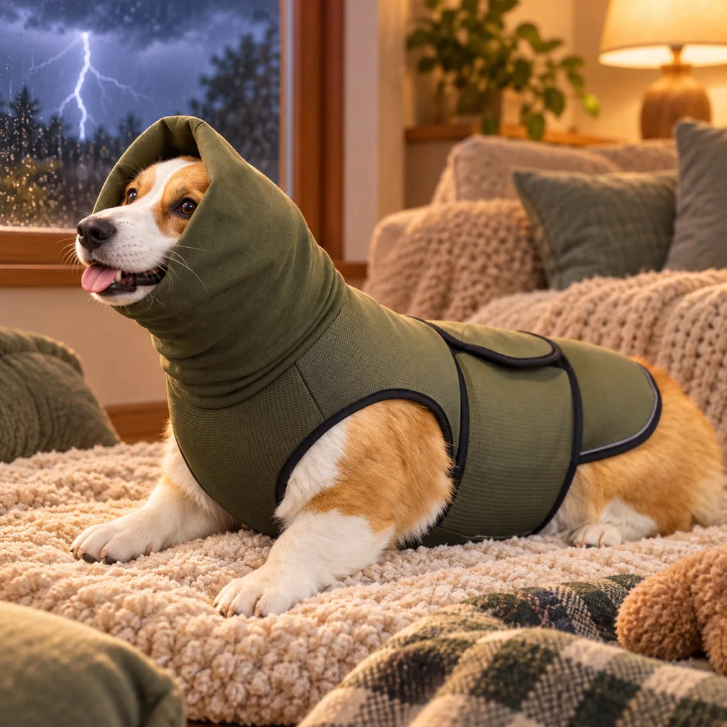 Full-Coverage Hooded Dog Anxiety Vest – Calming Pressure Wrap For Thunderstorm Stress