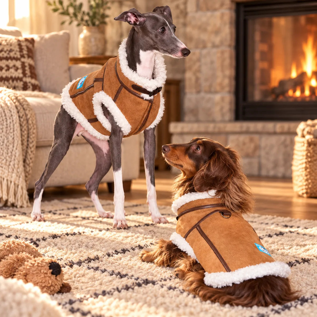 Cozy Leather Winter Dog Jacket – Plush Fleece-Lined Warm Insulation Holiday Vest