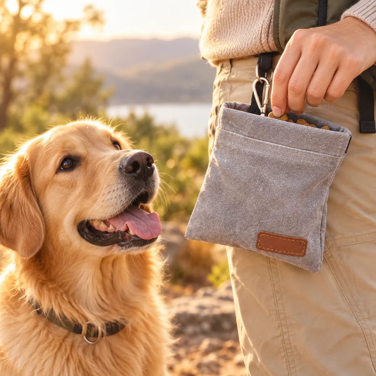 Portable Waist-Hung Canvas Dog Feeding Bag – Ultra-Lightweight Outdoor Training Snack Pouch