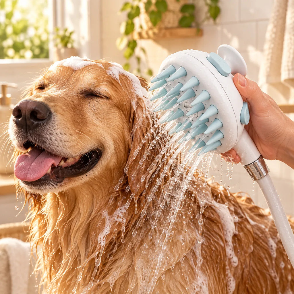3-in-1 Large Dog Shower Sprayer Head – High-Efficiency Massage De-Shedding Rinsing Attachment