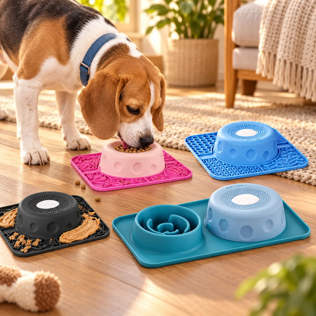 Silicone Slow Feeder Bowl – Calming Licking Mat With Rolling Toy For Anxiety