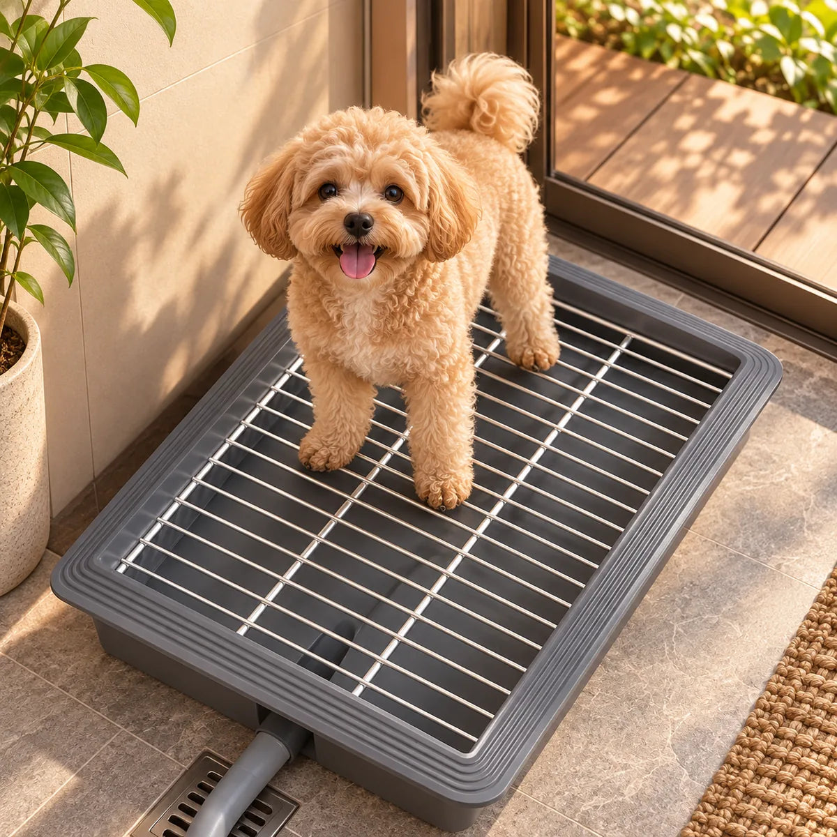Plumbing Connected Automatic Small Dog Toilet – Direct Sewer Flushable Indoor Trainer