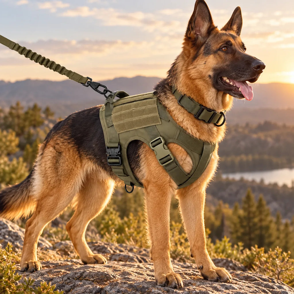 Heavy-Duty Tactical Dog Vest Set – Rugged Training Harness With Leash And Collar