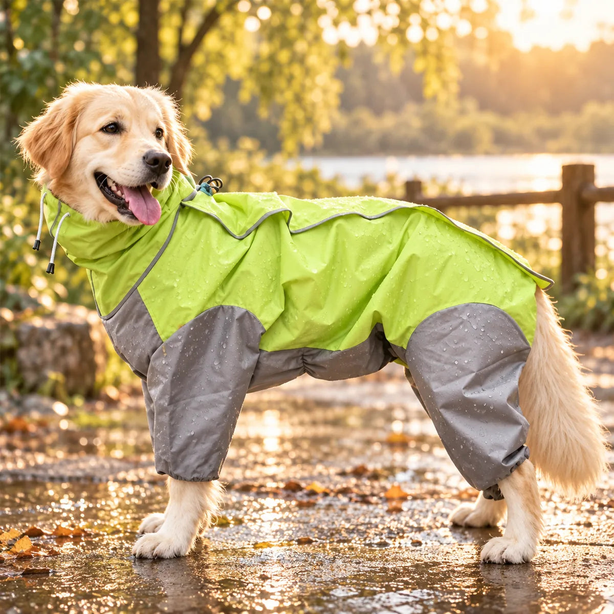 Full-Body Four-Legged Waterproof Dog Raincoat – High-Visibility Reflective All-Weather Storm Hoodie