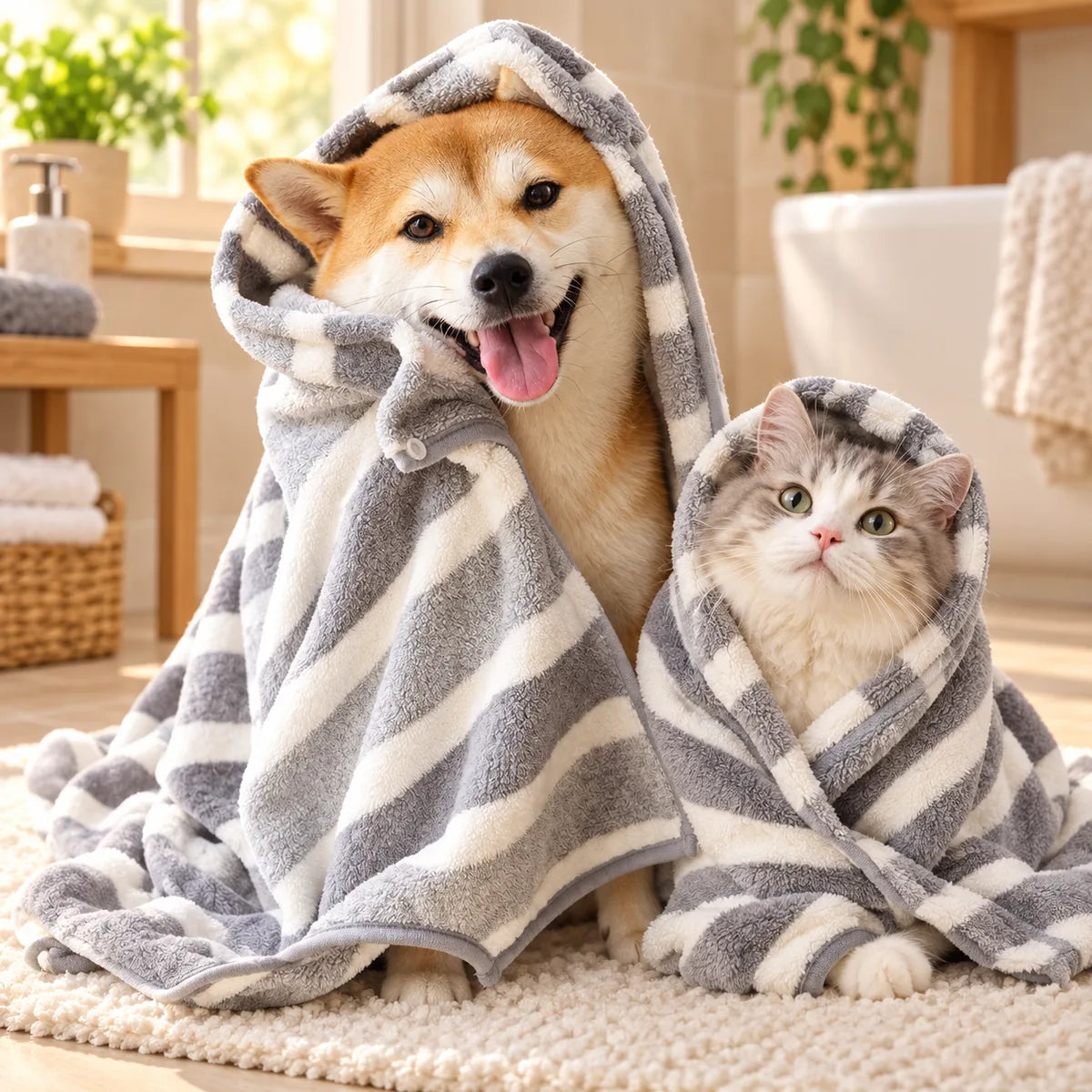 Thickened Coral Velvet Pet Bath Towel – Super Absorbent Full Body Wrapping Coat