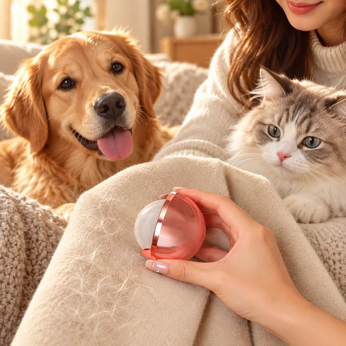 Washable Spherical Pet Hair Roller – Reusable Polyurethane Portable Fabric Lint Remover