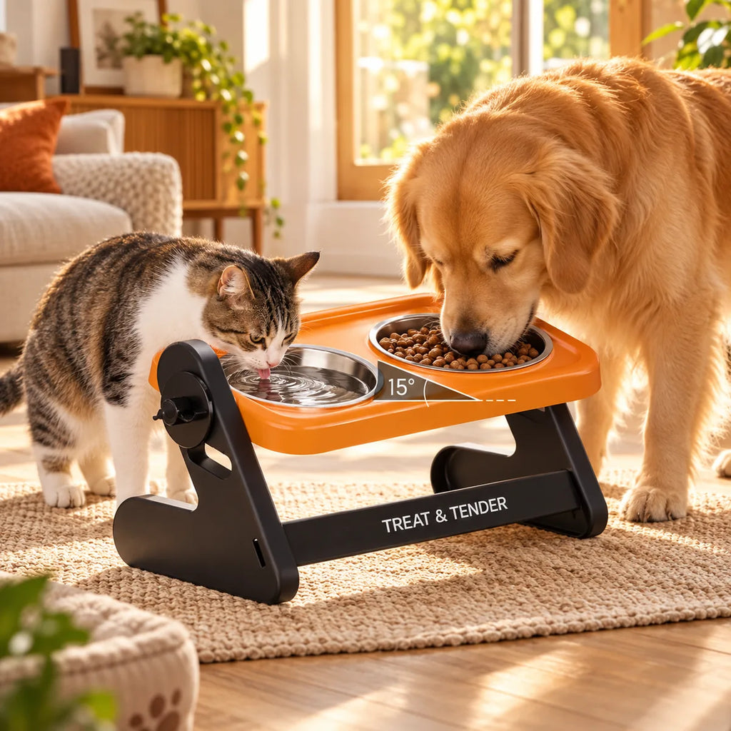 Elevated Adjustable Height Pet Feeder – Posture Support Dual Stainless Steel Dining Station