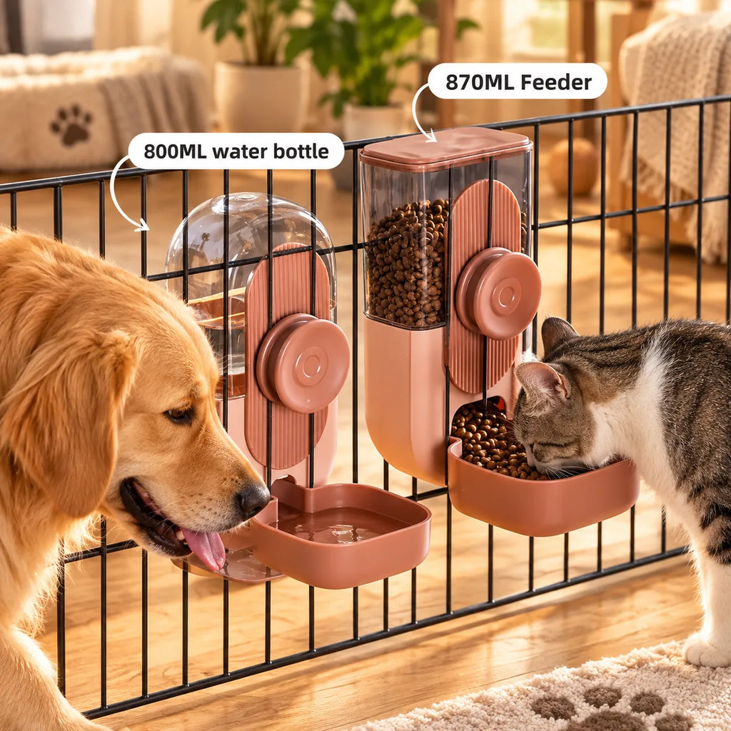 Space-Saving Hanging Automatic Pet Feeder – Dual Food and Leakproof Water Dispenser Set