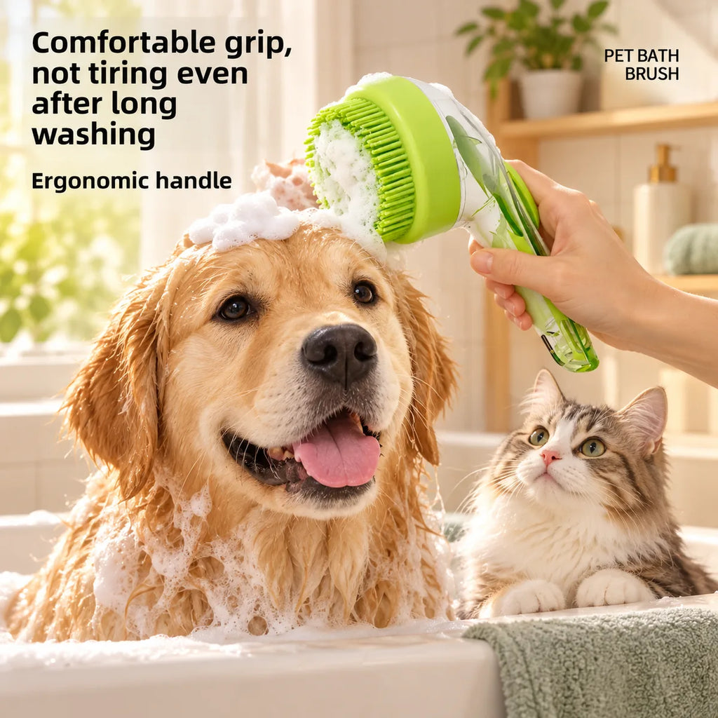 Silicone Shampoo Dispensing Pet Bath Brush – Dual-Purpose Massage Head Scratcher Scrubber